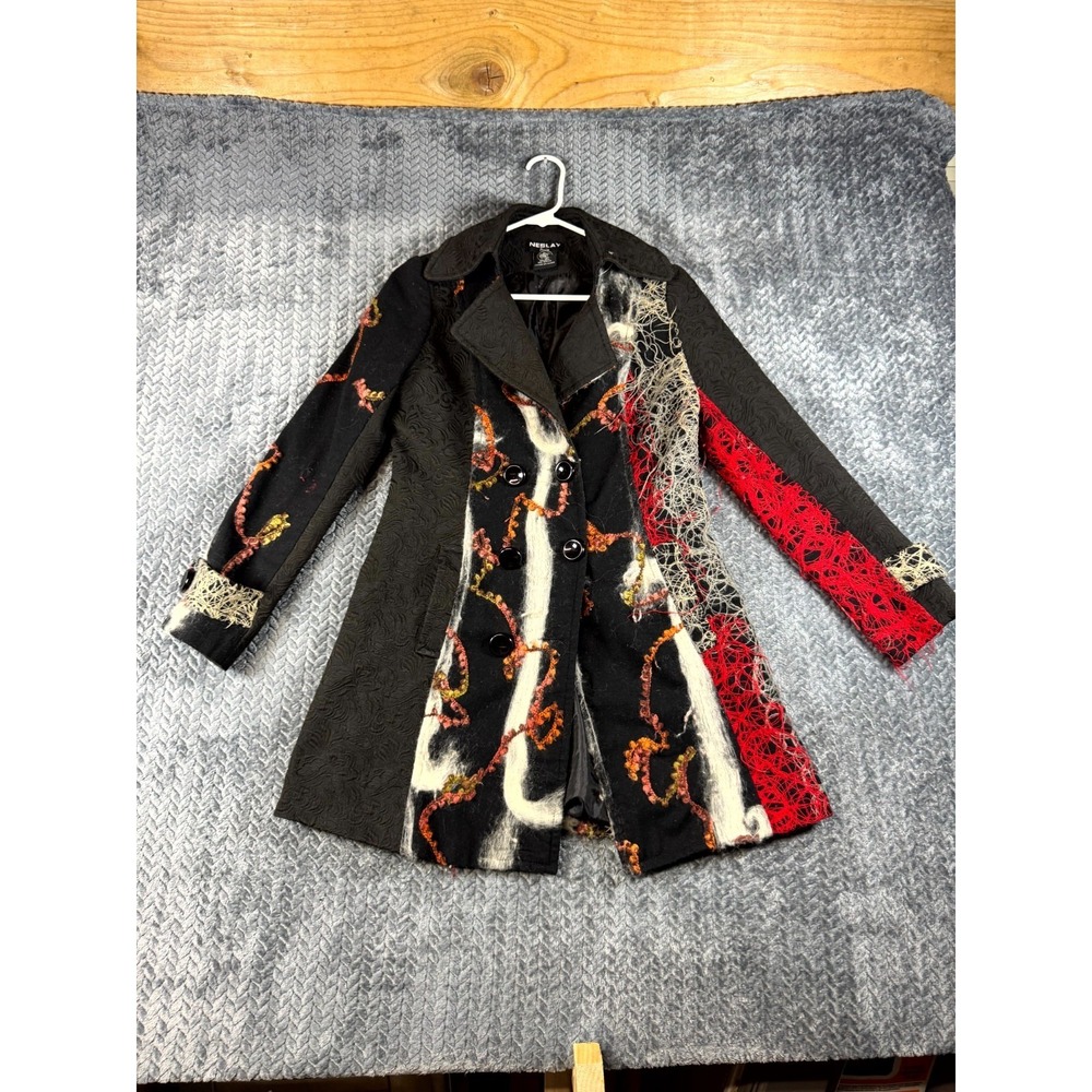 Neslay Paris Vin Morigirls Boho Patchwork Theme Dbl Breasted Peacoat Jacket Sz S